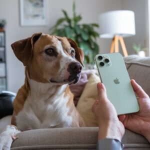 Rescue dog with bored, unimpressed expression looking away from new owner during early adoption phase