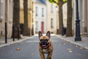 french bulldog frenchie walking on the streets of new york city